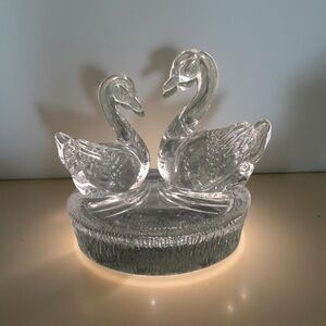 Vintage Royal Crystal Rock Swan & Cygnet Crystal Decor